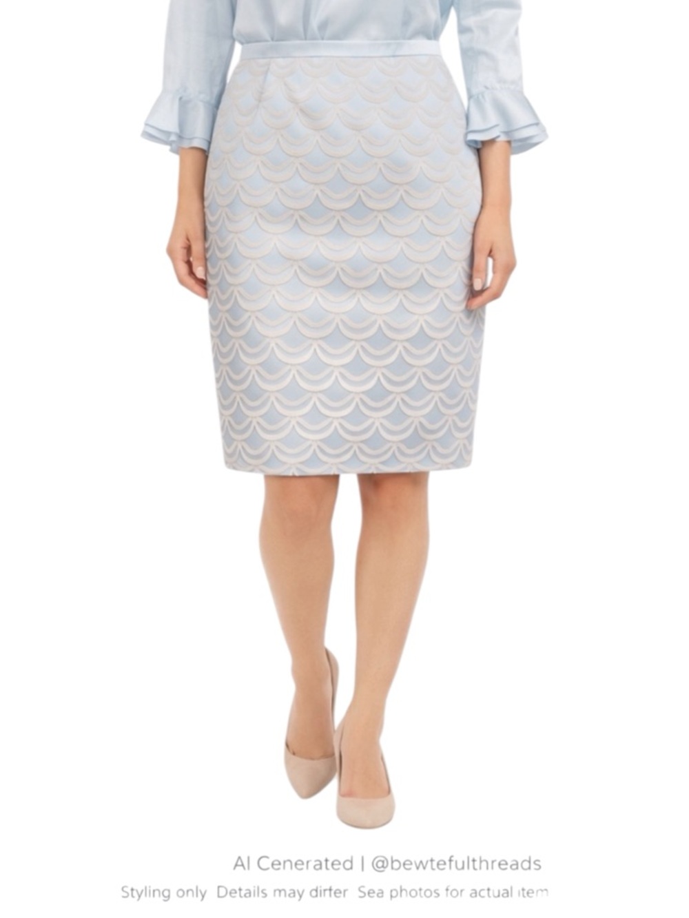 Coastal Chic Mermaid Scallop Pencil Skirt Sky Blue Office Spring 8